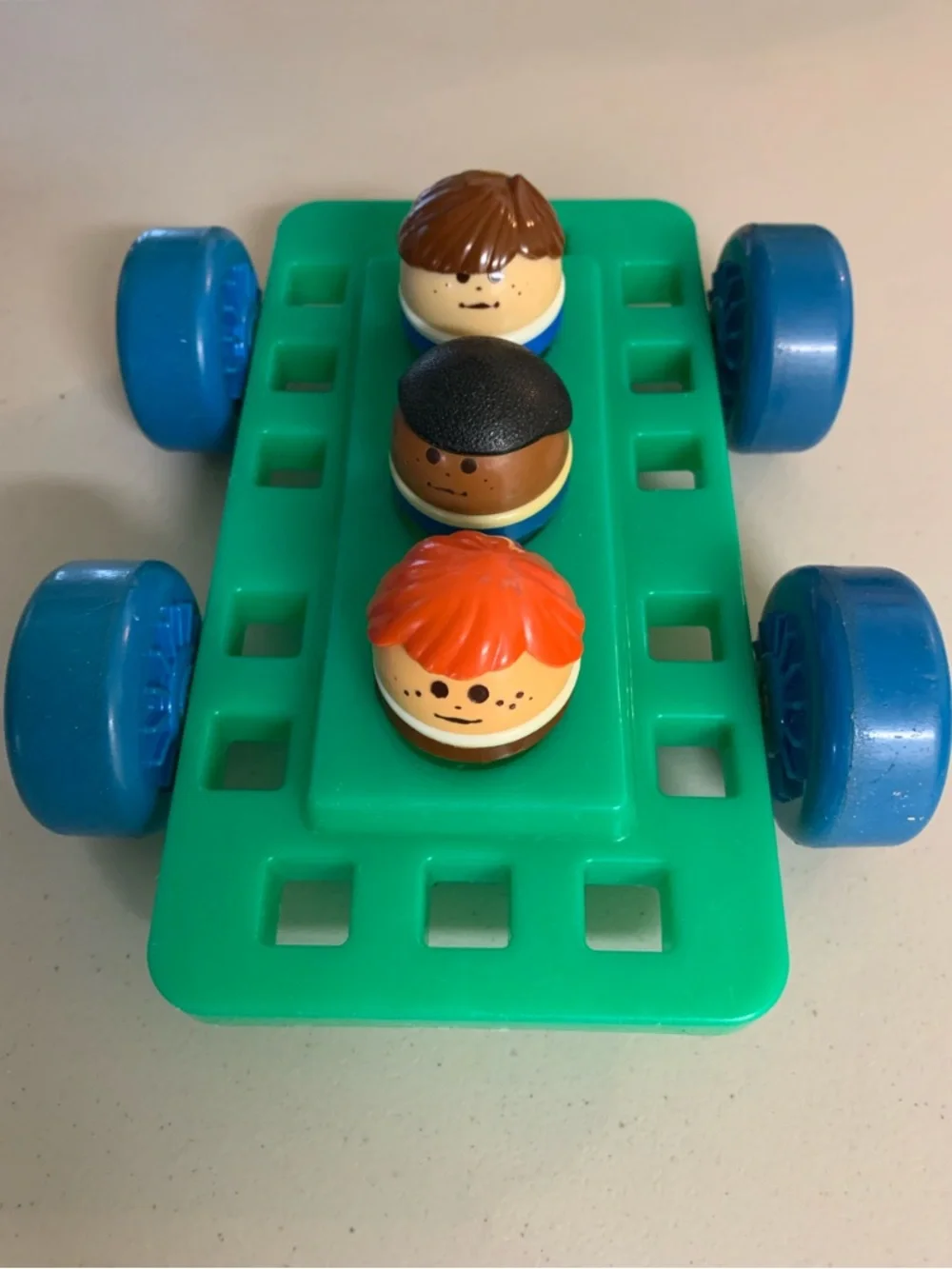 Vintage Little Tikes Waffle Blocks Chassis Car and 3 Toddle Tots Play Figures